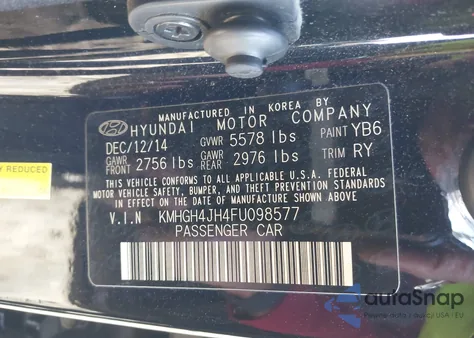 2015 Hyundai Equus Signature from USA, damaged, VIN KMHGH4JH4FU098577